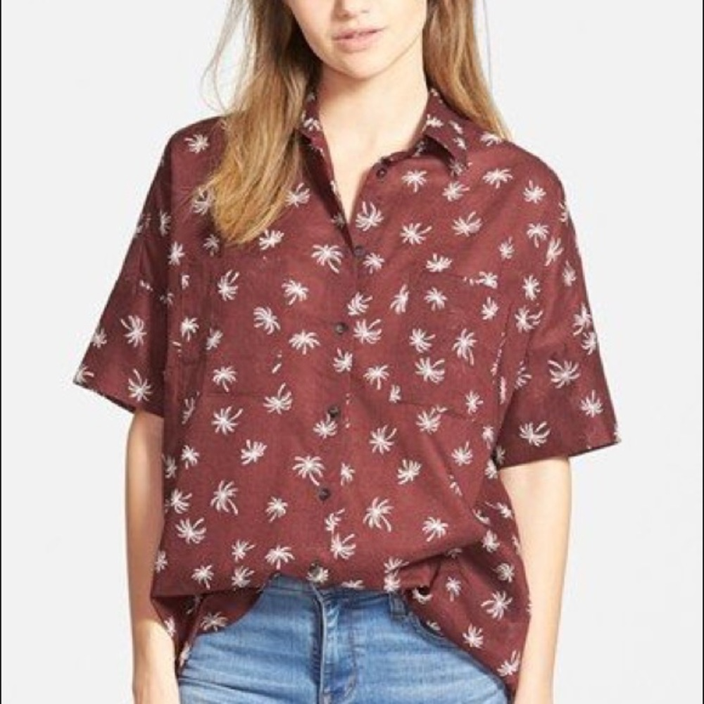Madewell Woman’s XL courier shirt maroon palm tree